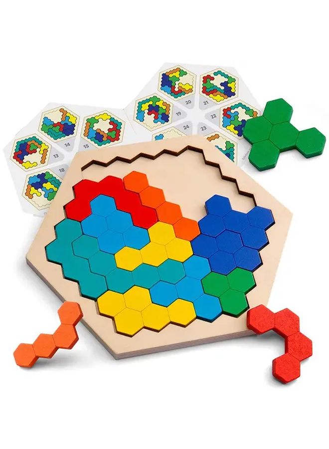 Small Hexagonal 3D Wooden Puzzles Educational Tangram Games Brain IQ Toys Gifts - Image 4